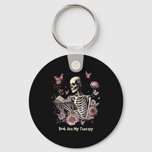 Porte-clés Book Are My Therapy Skeleton Book Reading Floral B (Recto)
