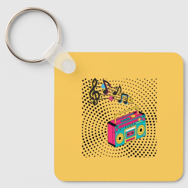 Porte-clés Boombox audio rétro. (Recto)