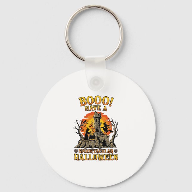 Porte-clés Booo Spooktacular Halloween Sorcière Chaudron Chât (Recto)