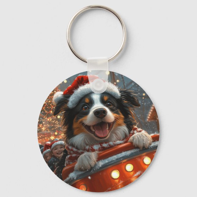 Porte-clés Border Collie Montagnes Russes Noël (Recto)