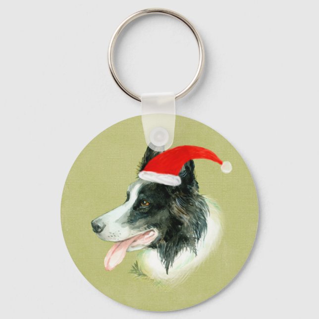 Porte-clés Bordure Collie Chien de Noël Santa Hat (Recto)