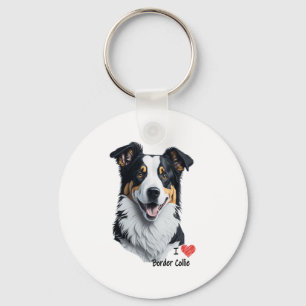 Porte-clés Bordure Collie face (avec le texte I Love)
