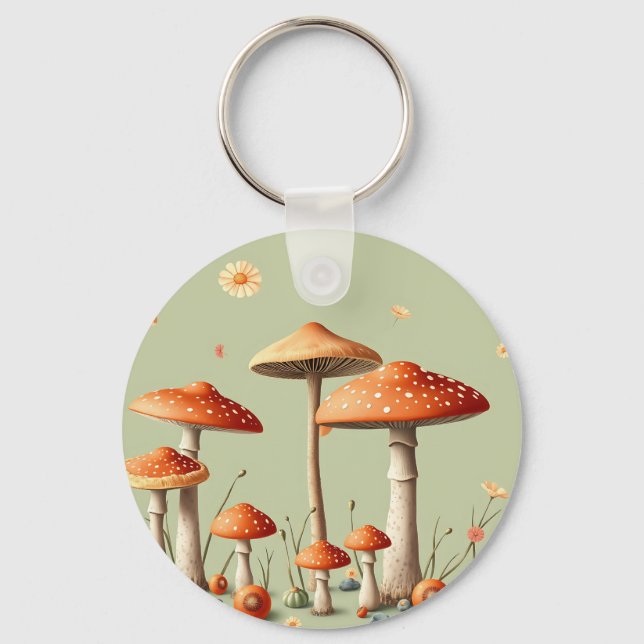 Porte-clés Bordure de champignons orange clair vert sauge Cot (Recto)