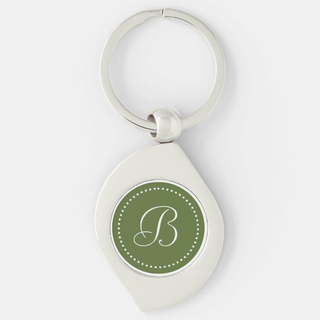 Porte-clés Bordure de monogramme vert olive et point blanc (Devant)