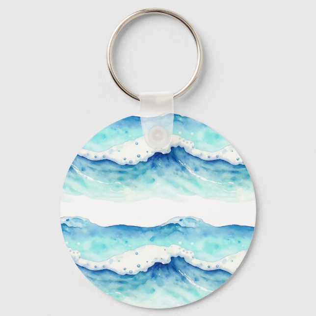 Porte-clés Bordure de vagues océaniques à l'aquarelle (Recto)