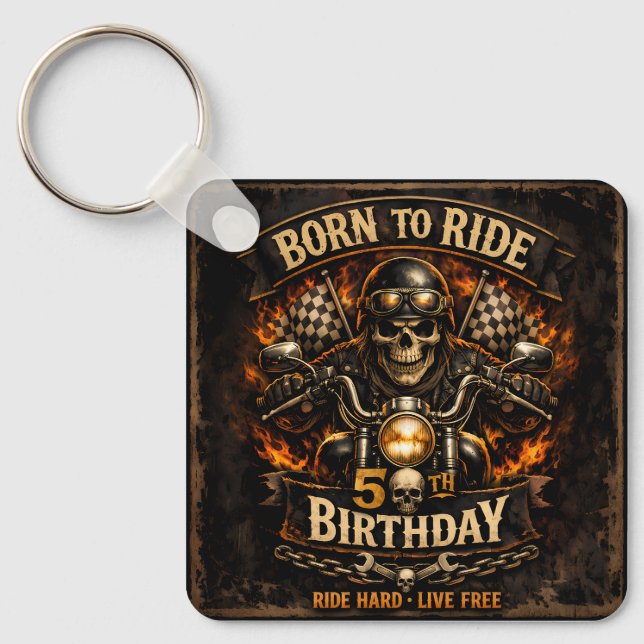 Porte-clés Born to Ride 50th Birthday Biker Skull (Recto)