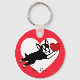 Porte-clés Boston personnalisé Terrier et coeur