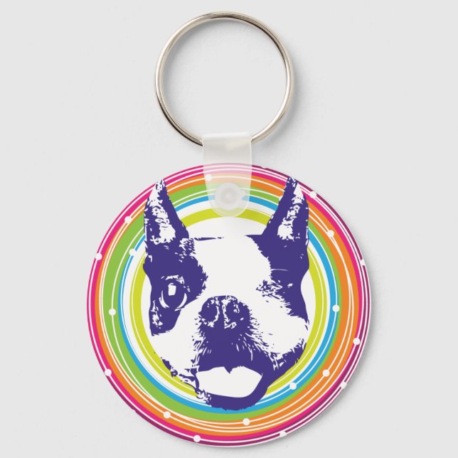 Porte-clés Boston Terrier - Cercles colorés (Recto)