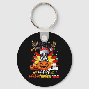 Porte-clés Boston Terrier Chien Halloween Et Joyeux Noël