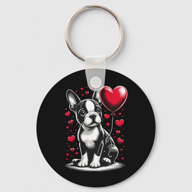 Porte-clés Boston Terrier Chien Valentine's Day Chien proprié (Recto)