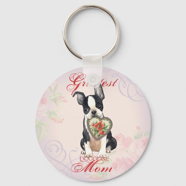 Porte-clés Boston Terrier Heart Mom (Recto)