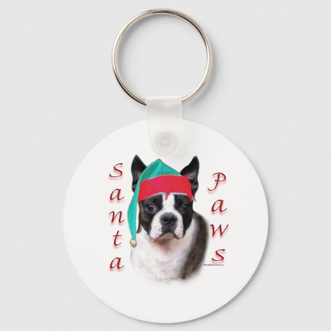 Porte-clés Boston Terrier Père Noël Paws (Recto)