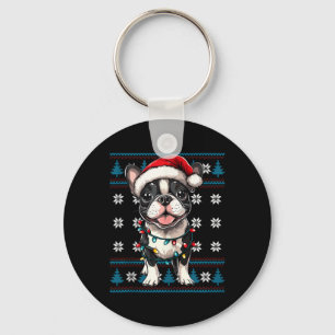 Porte-clés Boston Terrier Père Noël Xmas Lumières arbre Bosti