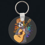 Porte-clés Boston Terrier Playing Acoustic Guitar Button<br><div class="desc">Boston Terrier Playing Acoustic Guitar Cool Musician Guitarist Family design Gift Basic Button Keychain Classic Collection.</div>