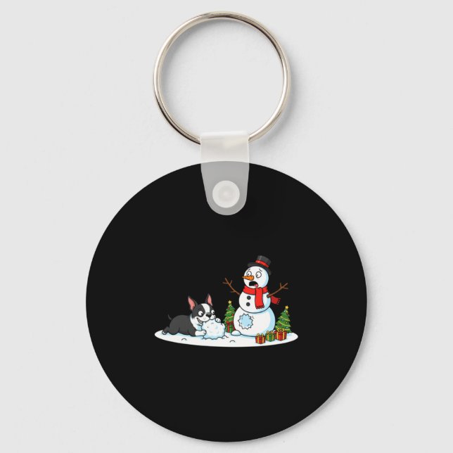 Porte-clés Boston Terrier Snowman Christmas Tree Xmas Womens  (Recto)