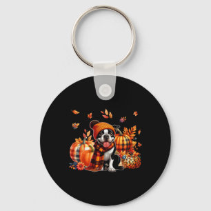Porte-clés Boston Terrier Thanksgiving Leopard Citrouilles ch