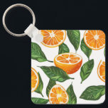 Porte-clés Botanical Fruit Orange Citrus Seamless<br><div class="desc">Juicy orange slices and fresh green leaves arranged in a lively botanical composition.</div>