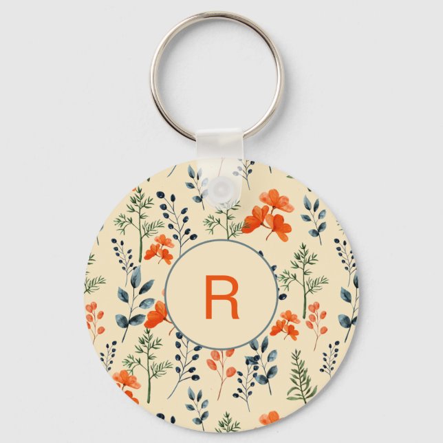 Porte-clés Botaniques en floraison Orange Floral Vert Branche (Recto)