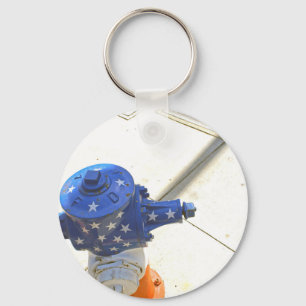 Porte-clés Bouche d'incendie patriotique blanche et bleue