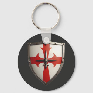 Porte-clés bouclier de croiseur avec patte de croix rouge