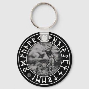 Porte-clés bouclier de rune de Thor de bouton sur le noir