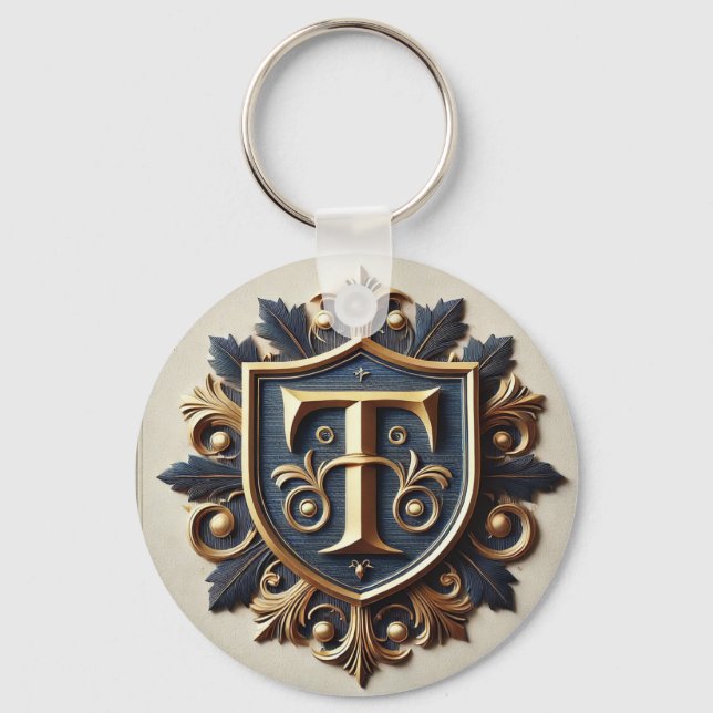 Porte-clés Bouclier Héraldique Élégant Orné (Recto)