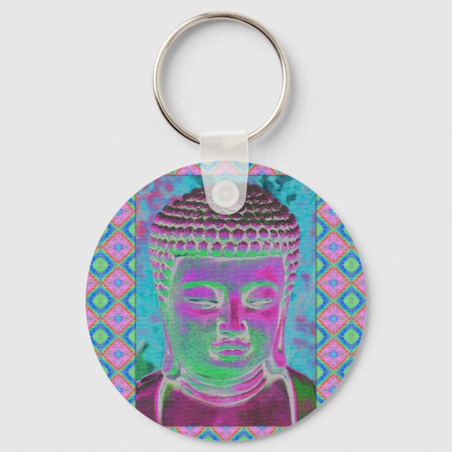 Porte-clés Bouddha Pop en Magenta et Turquoise (Recto)