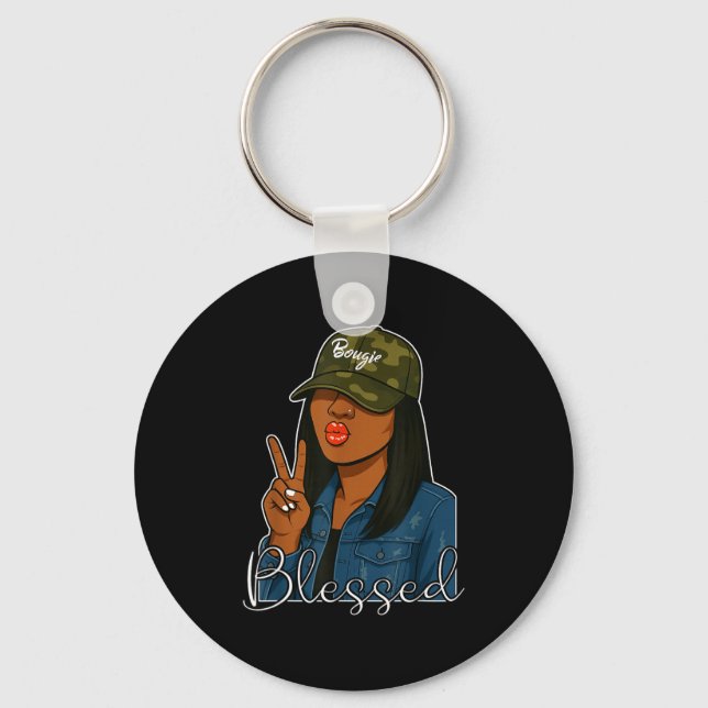 Porte-clés Bougie Blessed Camo Hat Christian Black Woman  (Recto)