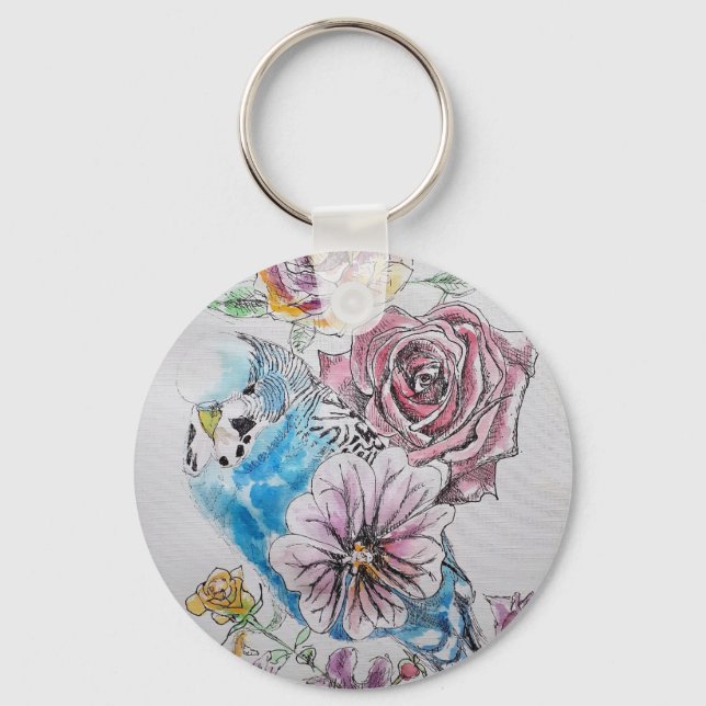 Porte-clés Bougie Bleue et Rose Aquarelle Bague Clé d'Art (Recto)