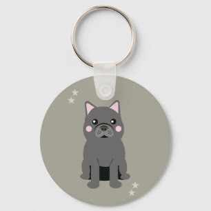 Porte-clés Bouldog français gris joues mignonnes