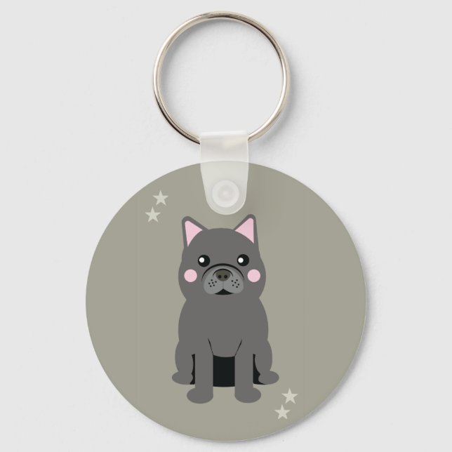 Porte-clés Bouldog français gris joues mignonnes (Recto)