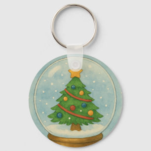 Porte-clés Boule à neige d'arbre de Noël en aquarelle d'hiver