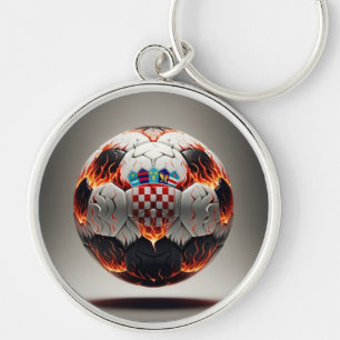 Porte-clés Boule de football avec flammes et drapeau croate