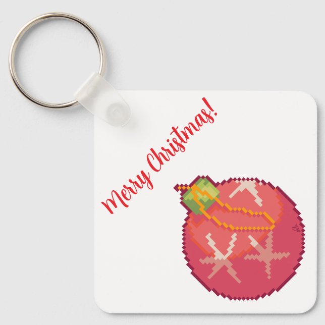 Porte-clés Boule de Noël joyeuse, Pixelart, Pixel Art  (Recto)
