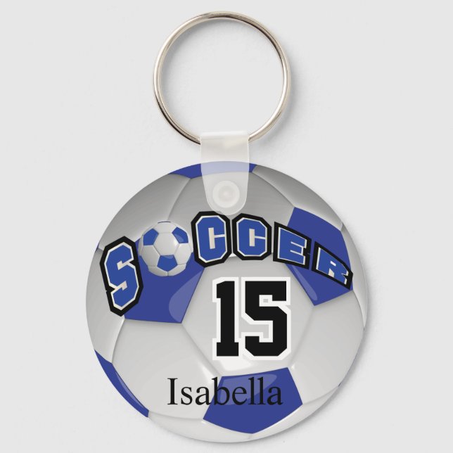 Porte-clés Boule de soccer bleu foncé et blanc (Recto)