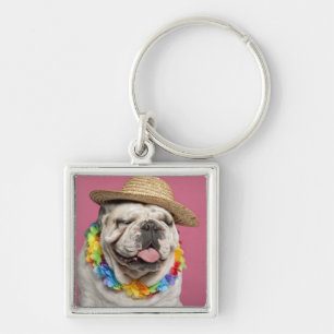 Porte-clés Bouledogue anglais (18 mois) portant une paille