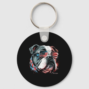 Porte-clés Bouledogue Anglais Chien 4 Juillet Drapeau América