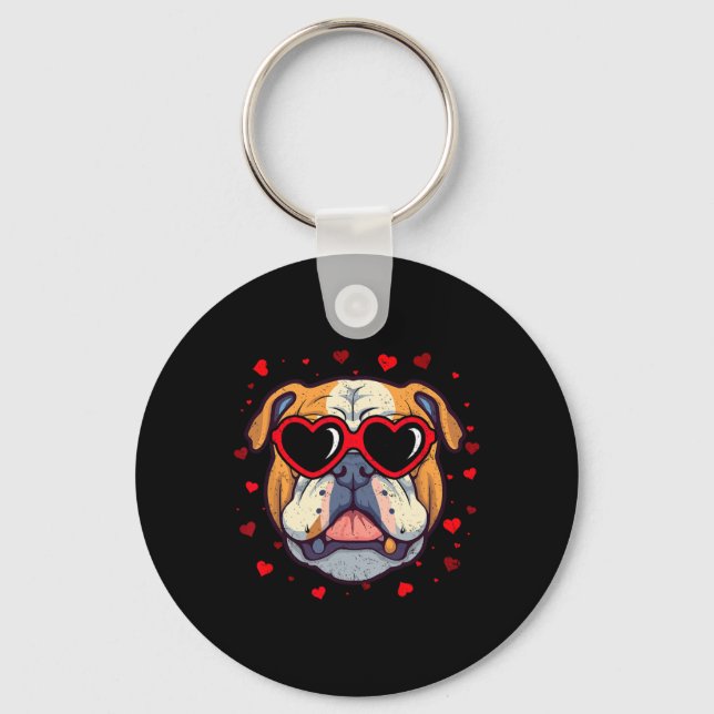 Porte-clés Bouledogue anglais Saint-Valentin Cœur Amoureux de (Recto)