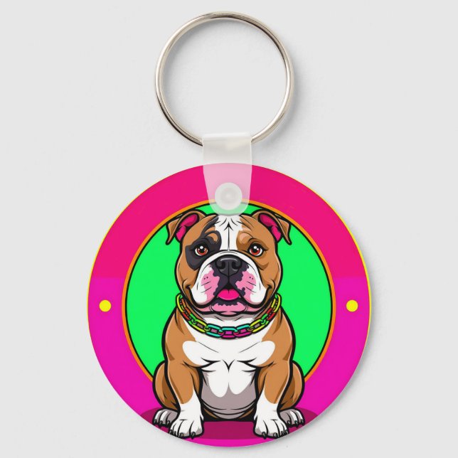 Porte-clés Bouledogue anglais sur un fond vibrant (Recto)