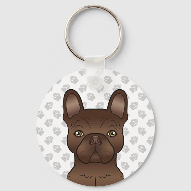 Porte-clés Bouledogue Français Brun Chocolat Chien de Dessin  (Recto)