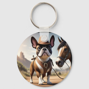 Porte-clés Bouledogue français chapeau de cowboy French Bulld