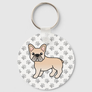 Porte-clés Bouledogue français crème Chien de dessin animé mi