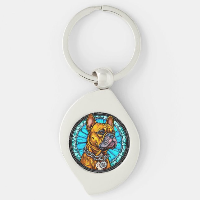 Porte-clés Bouledogue français dans un design orné (Devant)