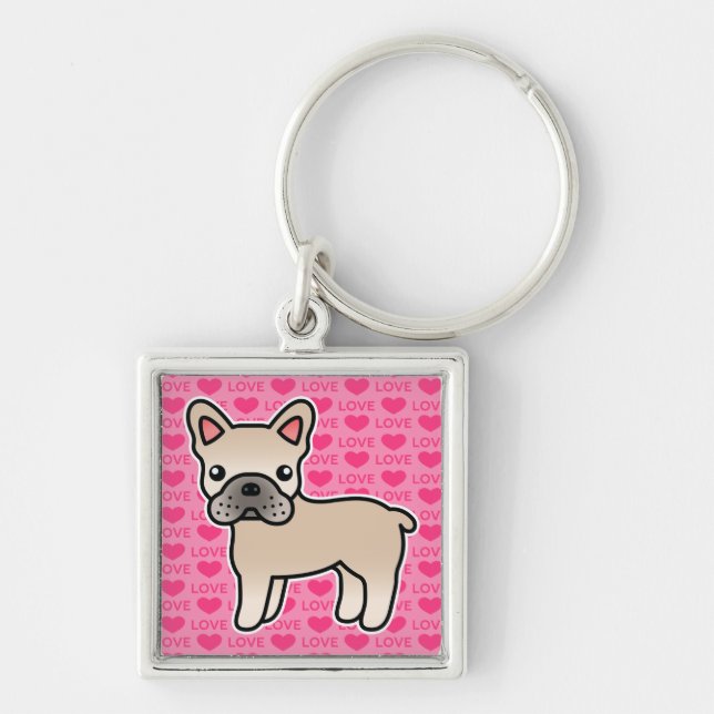 Porte-clés Bouledogue français de dessin animé crème (Devant)