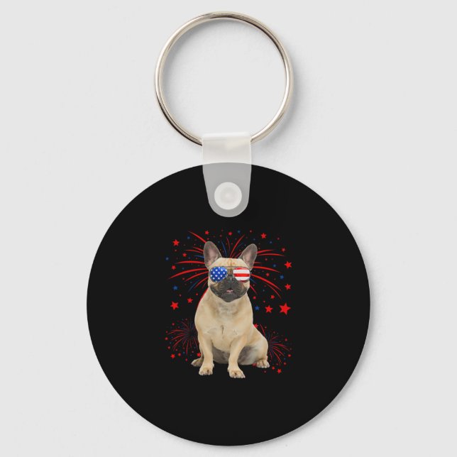 Porte-clés Bouledogue français drapeau américain 4 juillet  (Recto)