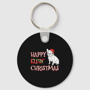 Porte-clés Bouledogue français drôle de chapeau de Père Noël