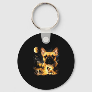 Porte-clés Bouledogue français hurlant à la lune vintage 90s
