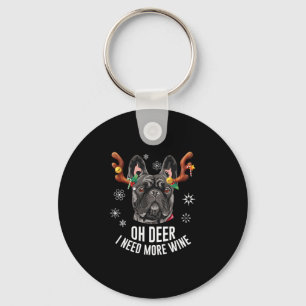 Porte-clés Bouledogue français noir de Noël bois de cerf vin