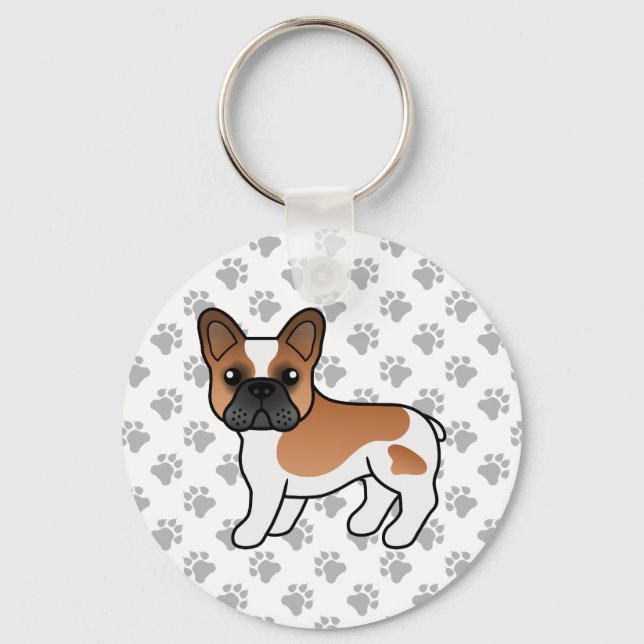Porte-clés Bouledogue français pie rouge mignon chien de dess (Recto)