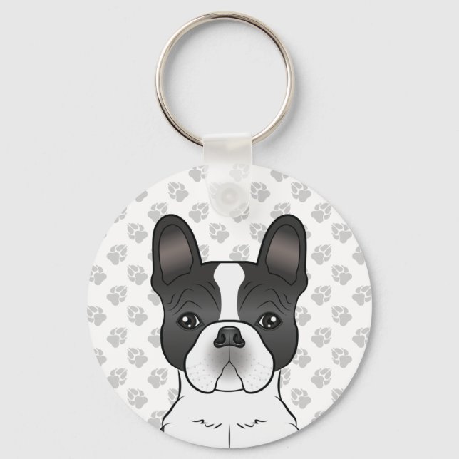 Porte-clés Bouledogue français piebalde noir / Chien et patte (Recto)